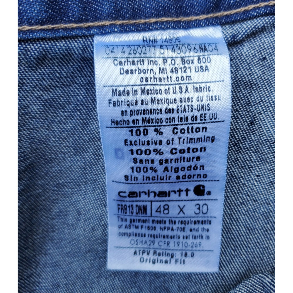 Carhartt FRB13 DNM Flame Resistant Denim Dungaree Jeans Mens 48x30 Blue NWT - Picture 5 of 7